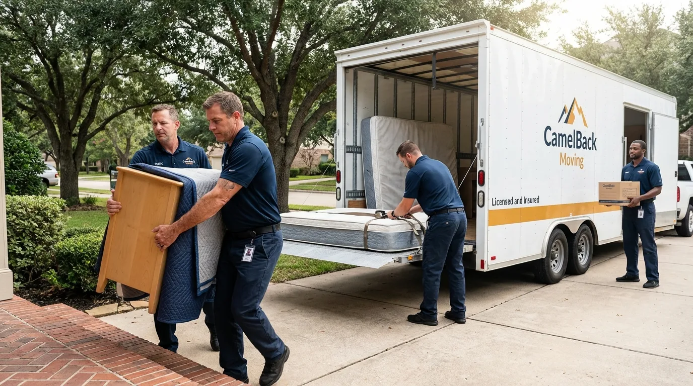 Crew loading residential truck for cross-state move from Huntington Park, CA