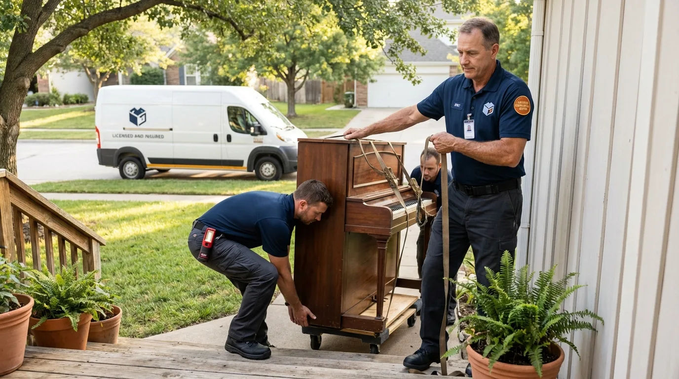 Licensed piano movers securing grand piano in Huntington Park, CA