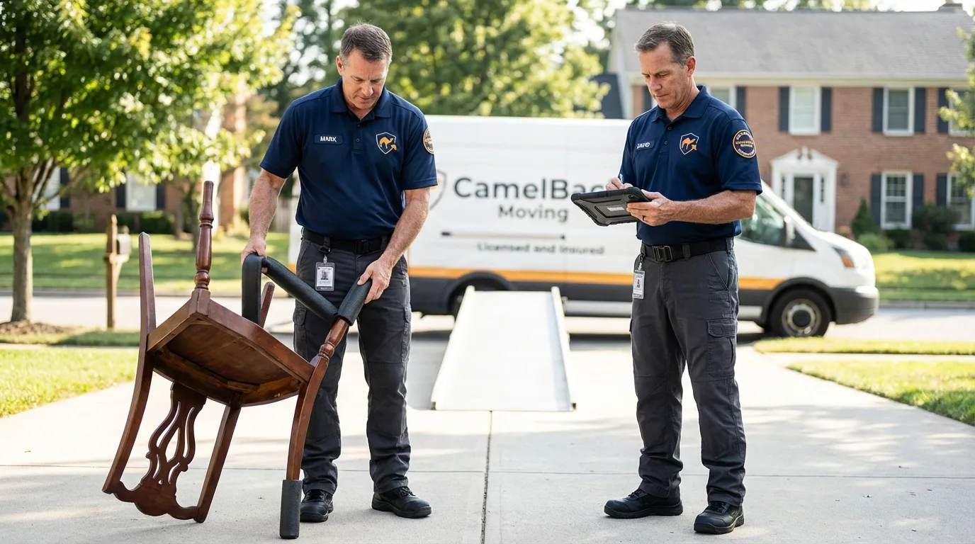 Movers inspecting furniture for damage prevention before loading in Huntington Park, CA